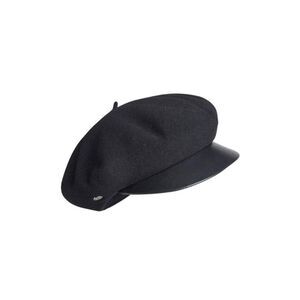 LAULHERE Women's Wool Blend Baker Boy Hat with Faux Leather Brim Women BLACK